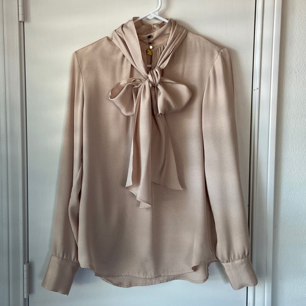 Ann Taylor cream bow blouse with gold buttons